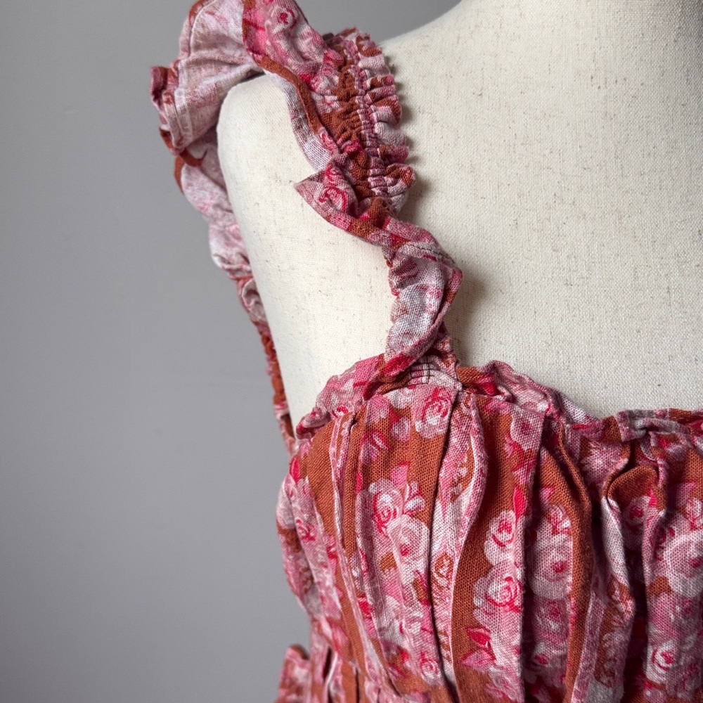 House of Harlow 1960 Pink Floral Midi Dress Size Medium Linen Spring Summerdress - Picture 5 of 7